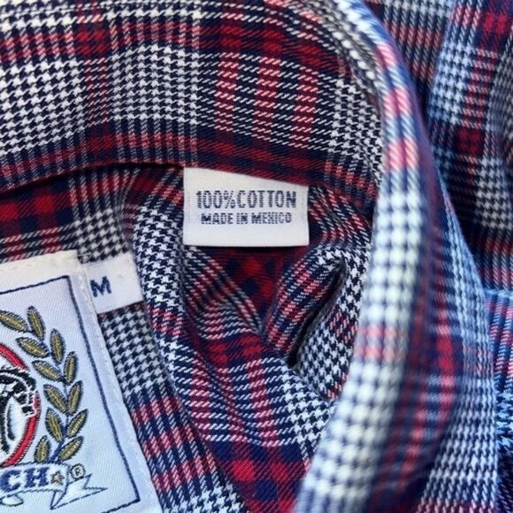 Cinch Mens Long Sleeve Plaid Button-Down Shirt Cotton Red/Blue Size Medium - Picture 5 of 10